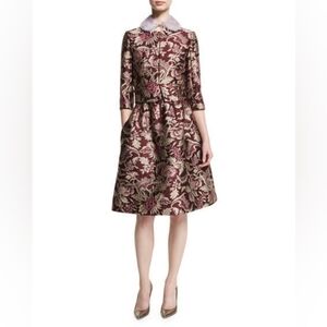 $6,000 NEW OSCAR DE LA RENTA FLORAL JAQUARD BURGUNDY JACKET SKIRT SUIT US L
